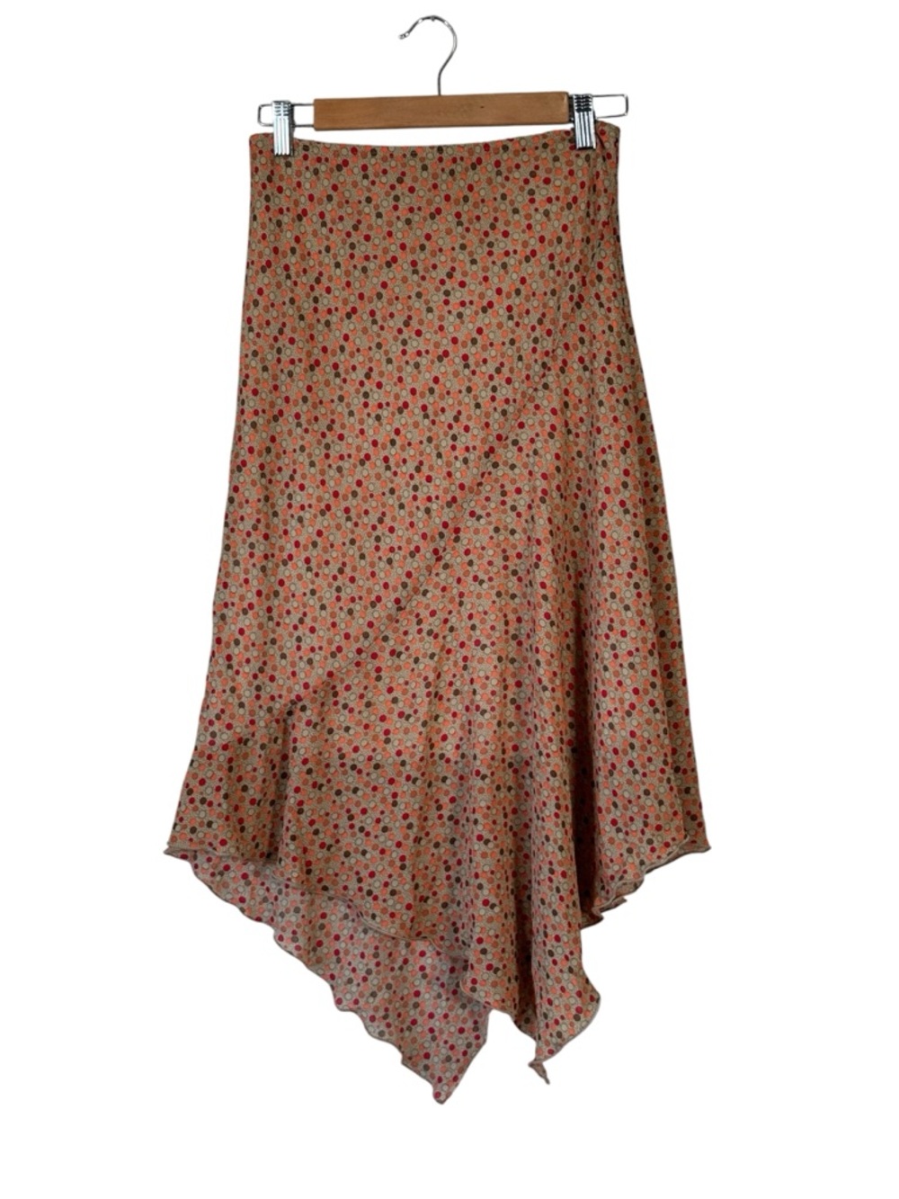 Vintage Tan Polka Dot Y2K Asymmetrical Hem Skirt Womens M Fairy Cottage Core